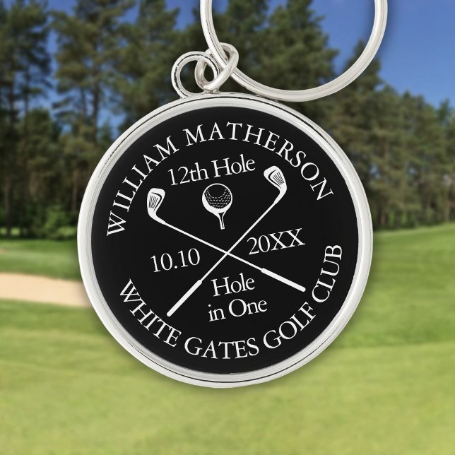 Personalized Golf Hole in One Black And White Keychain (Personalized Golf Hole in One Black And White Keychain)