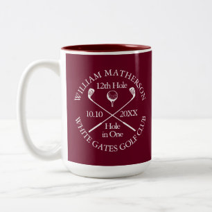 Personalized Golf Hole in One Burgundy Two-Tone Coffee Mug