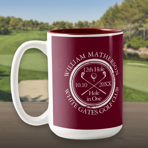 Personalized Golf Hole in One Burgundy Two_Tone Coffee Mug