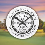 Personalized Golf Hole in One Classic  Round Clock<br><div class="desc">Featuring an aged stamp effect classic retro design. Personalize the name,  location hole number and date to create a great keepsake to celebrate that fantastic hole in one. Designed by Thisisnotme©</div>