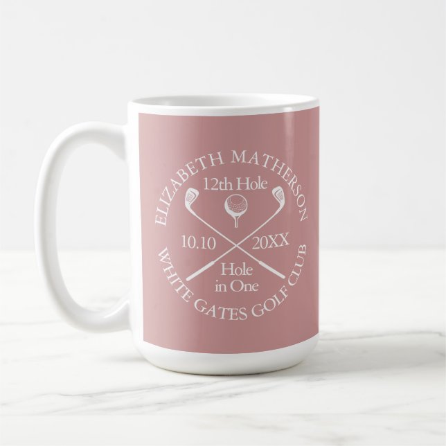 Personalized Golf Hole in One Dusty Rose Pink Coffee Mug (Left)