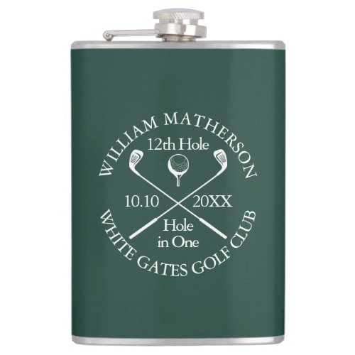 Personalized Golf Hole in One Emerald Green Flask