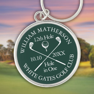 Personalized Golf Hole in One Emerald Green Keychain