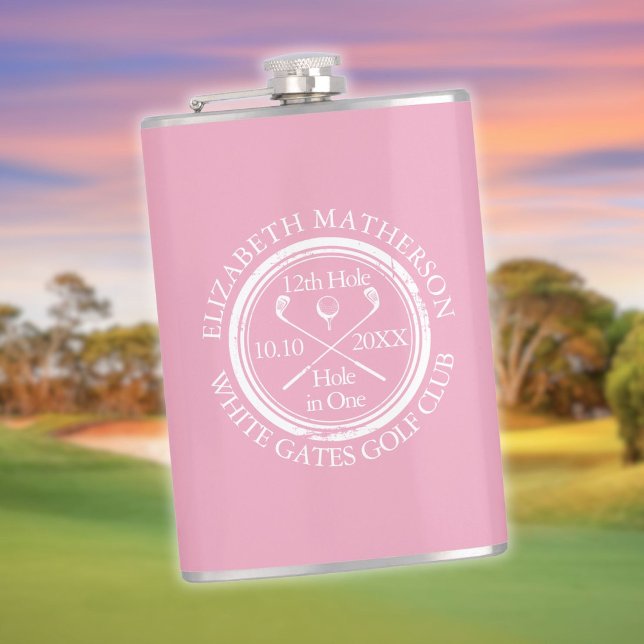 Personalized Golf Hole in One Feminine Pink Flask (Personalized Golf Hole in One Feminine Pink Flask)