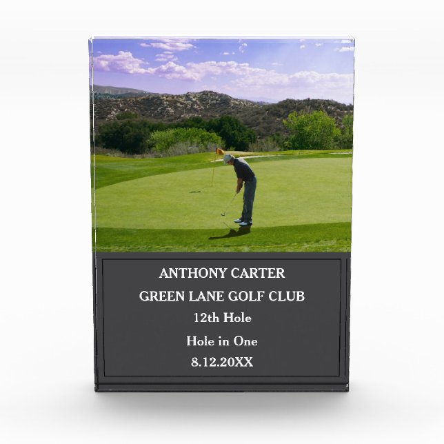 Personalized Golf Hole in One Golfer Photo  Acrylic Award (Front)