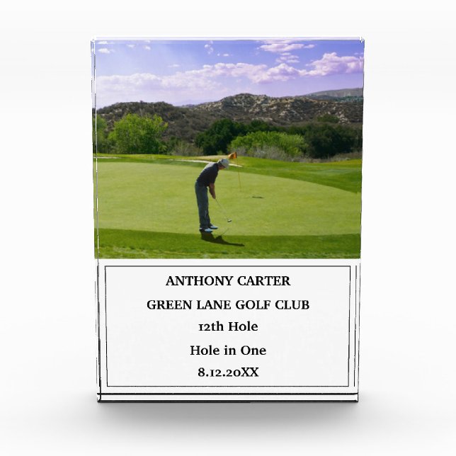 Personalized Golf Hole in One Golfer Photo  Acrylic Award (Front)