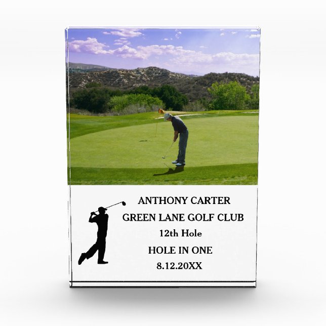 Personalized Golf Hole in One Golfer Photo  Acrylic Award (Front)