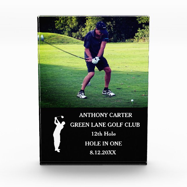 Personalized Golf Hole in One Golfer Photo  Acrylic Award (Front)