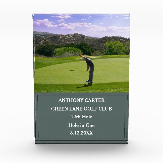 Personalized Golf Hole in One Golfer Photo  Acrylic Award (Front)