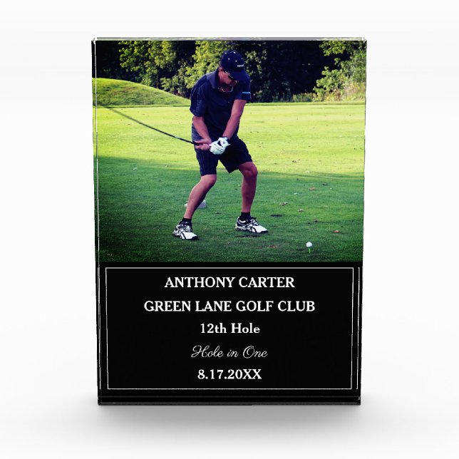 Personalized Golf Hole in One Golfer Photo  Acrylic Award (Front)