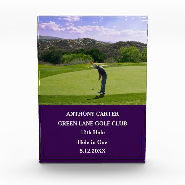 Personalized Golf Hole in One Golfer Photo  Acrylic Award (Front)