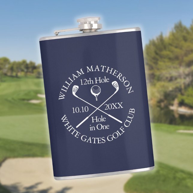 Personalized Golf Hole in One Navy Blue Flask (Personalized Golf Hole in One Navy Blue Flask)