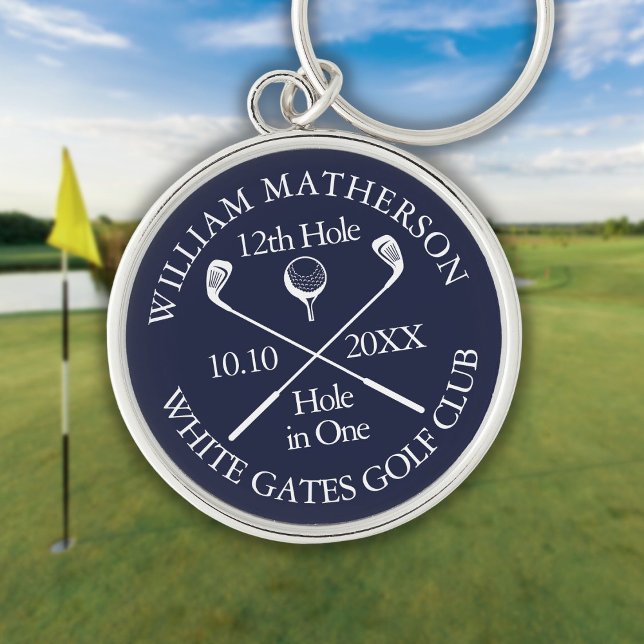 Personalized Golf Hole in One Navy Blue Keychain (Personalized Golf Hole in One Navy Blue Keychain)