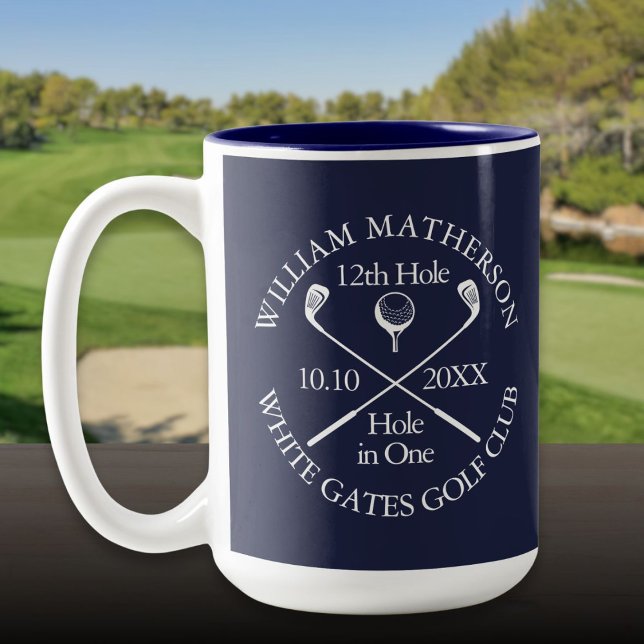 Personalized Golf Hole in One Navy Blue Two-Tone Coffee Mug (Personalized Golf Hole in One Navy Blue Two-Tone Coffee Mug)