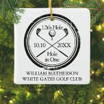 Personalized Golf Hole in One Retro Ceramic Orname Ceramic Ornament<br><div class="desc">Featuring an aged stamp effect classic retro design. Personalize the name,  location hole number and date to create a great golf keepsake to celebrate that fantastic hole in one. Designed by Thisisnotme©</div>