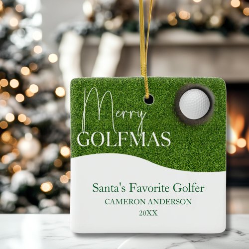 Personalized Golf lover Merry Christmas Photo Ceramic Ornament