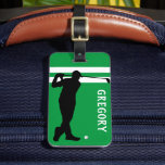 Personalized Golf Mad | Golfer Green Travel Luggage Tag<br><div class="desc">Cool sporty luggage tag of a golfer playing golf personalized with your name and contact details on reverse.</div>