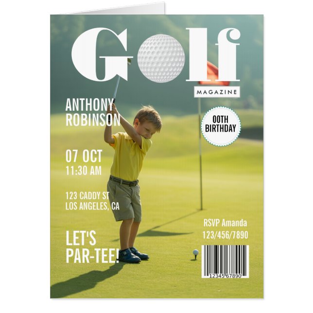 Personalized Golf Magazine Birthday Card (Front)