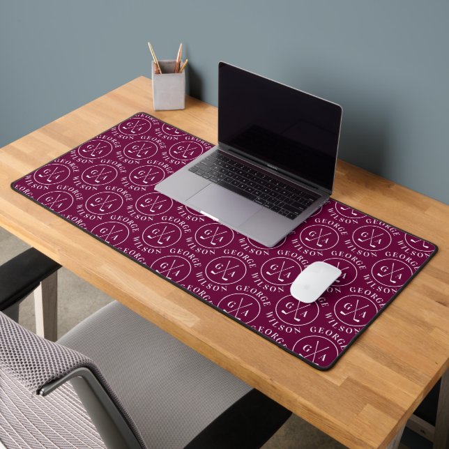 Personalized Golf Monogram Burgundy Custom Name Desk Mat (Office 2)