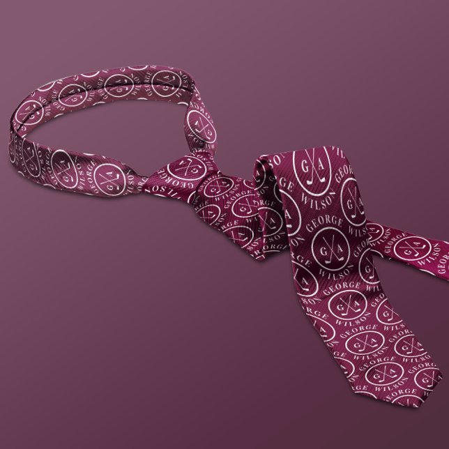Personalized Golf Monogram Name Burgundy Golf Ball Neck Tie (Creator Uploaded)