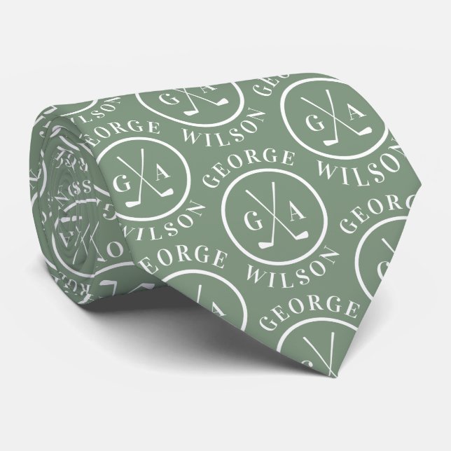 Personalized Golf Monogram Name Sage green Golf Neck Tie (Rolled)