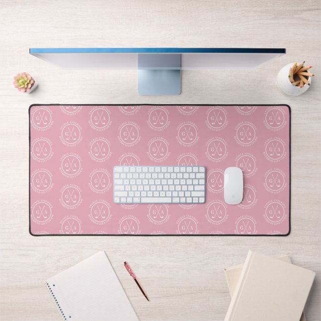 Personalized Golf Monogram Pink Custom Name Desk Mat (Office 1)