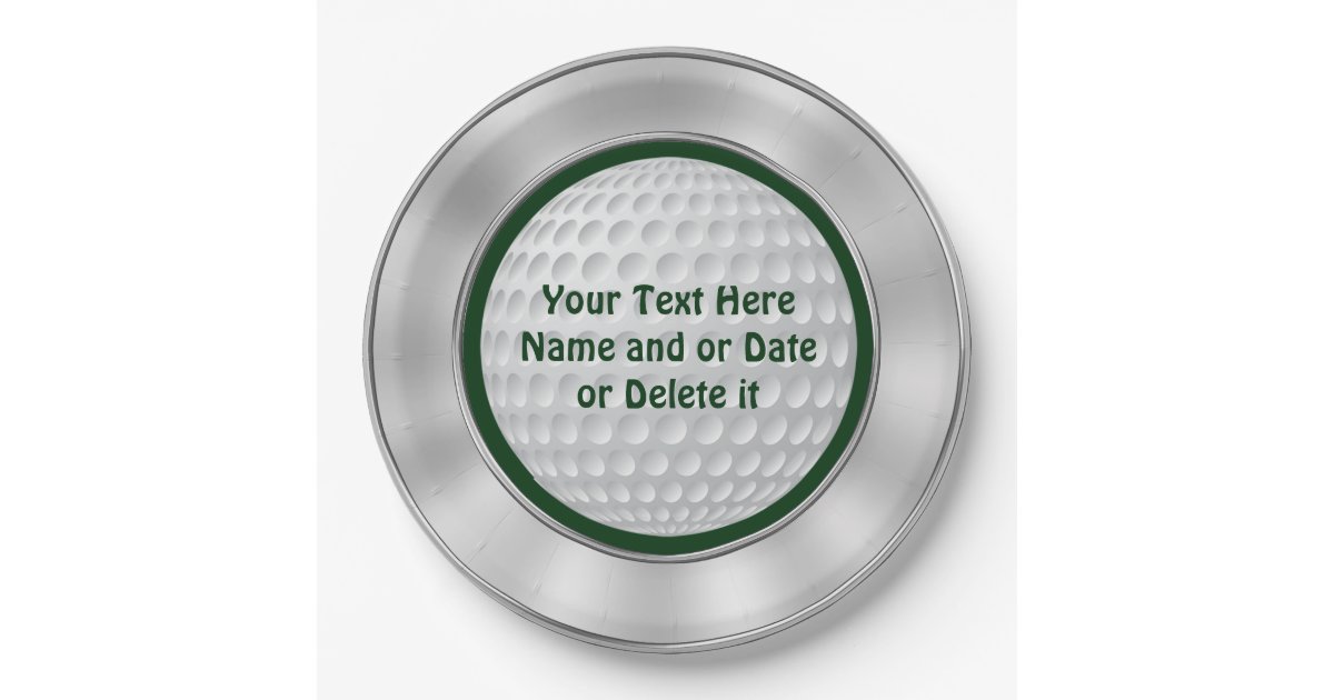 Personalized Golf Paper Plates with Silver, Green Zazzle