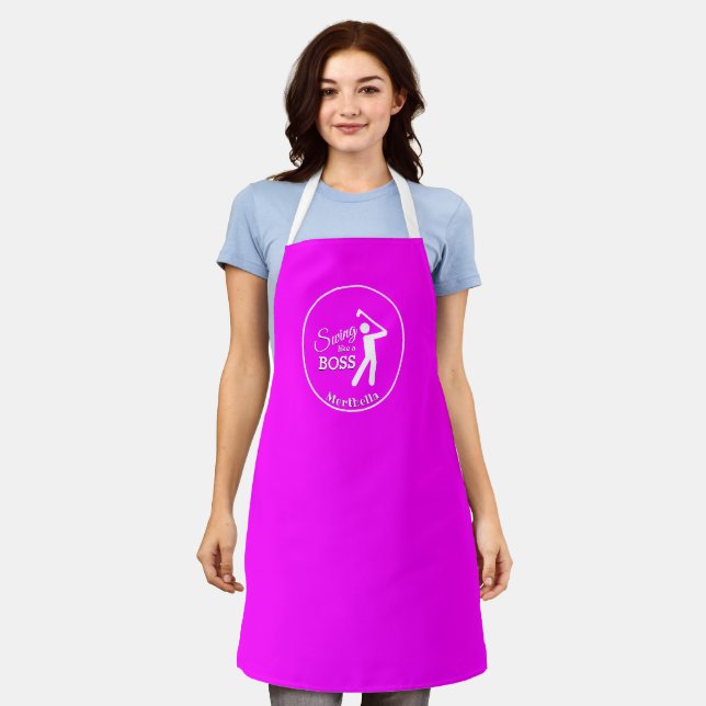 Personalized | GOLF | Swing Like a Boss | Hot Pink Apron (Worn)