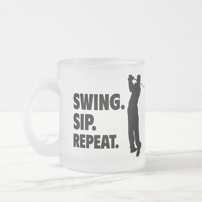 Personalized Golf Swing Sip Repeat Frosted Glass Coffee Mug (Left)