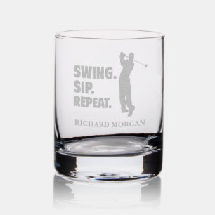 Personalized Golf Swing Sip Repeat Rocks Glass