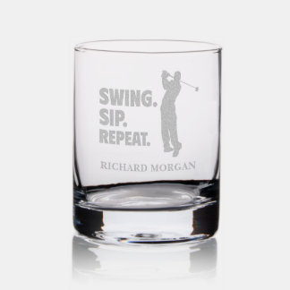 Personalized Golf Swing Sip Repeat Rocks Glass