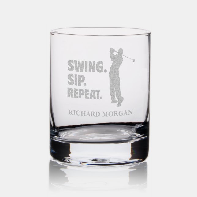 Personalized Golf Swing Sip Repeat Rocks Glass (Glassware)