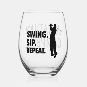 Personalized Golf Swing Sip Repeat Stemless Wine Glass