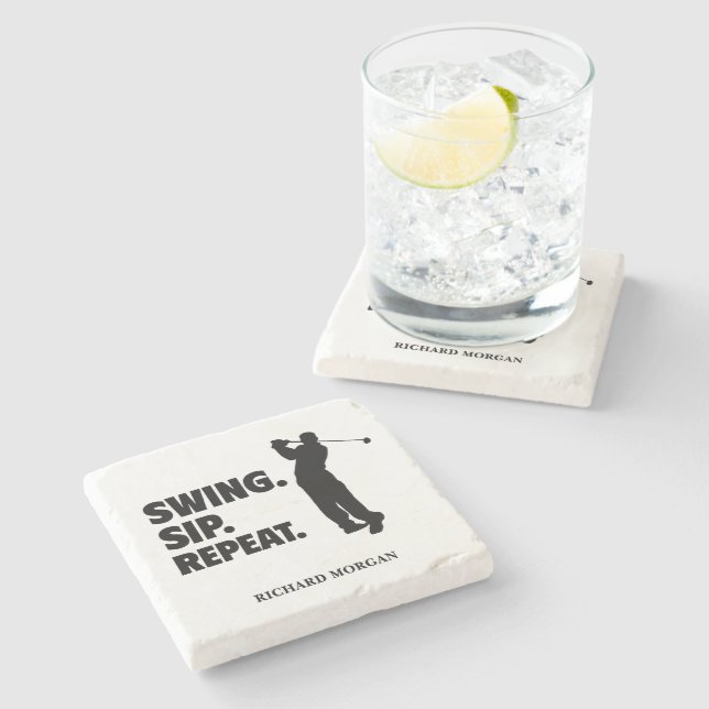 Personalized Golf Swing Sip Repeat Stone Coaster (Side)