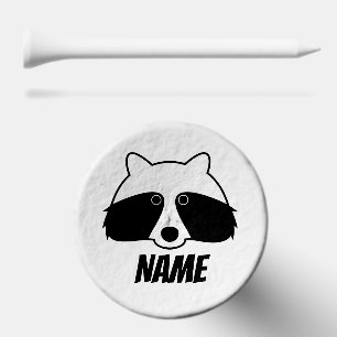Personalized golf tee with raccoon logo on top