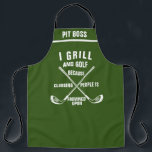 Personalized Golf Theme Apron: Funny Golf Chef Apron<br><div class="desc">Personalized Golf Pun Aprons, Funny Grill BBQ Chef Apron. I Grill because clubbing people is frowned upon. LOL Funny Dad, Boyfriend apron. Nature, Attitude Apron. Fully customizable apron or create your own and Personalize. Ideal for anyone for any occasion including Christmas, mother's day, father's day or any other day of...</div>