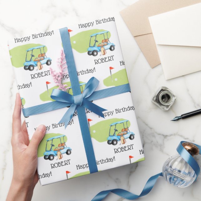 Personalized Golf Theme Name Birthday Wrapping Paper (Gifting)