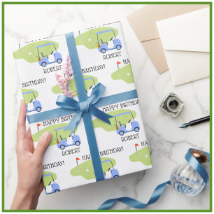 Personalized Golf Themed Name Birthday Wrapping Paper