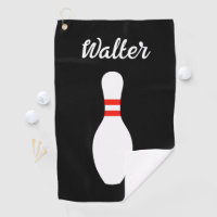 Personalized golf towel with bowling pin design