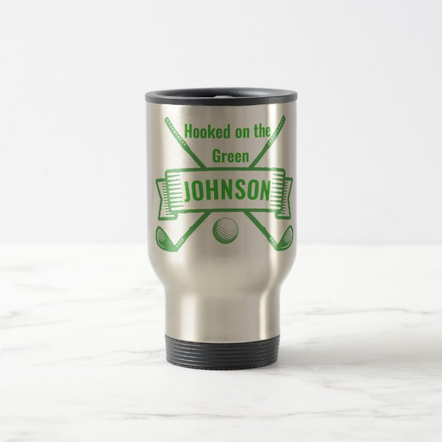 Personalized Golf Travel Mug - Hooked on Golf Gift (Center)