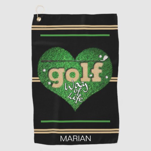 Personalized GOLF Way of Life BlackGreenMustard  Golf Towel