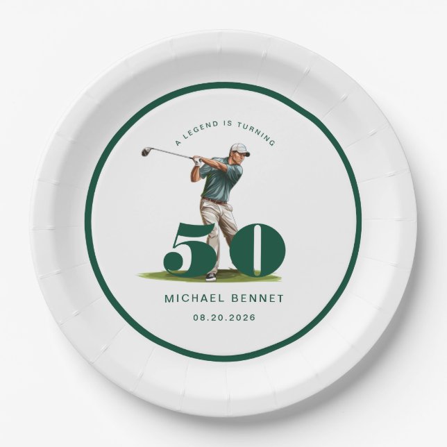 Personalized Golfer 50th Birthday Paper Plates (Front)