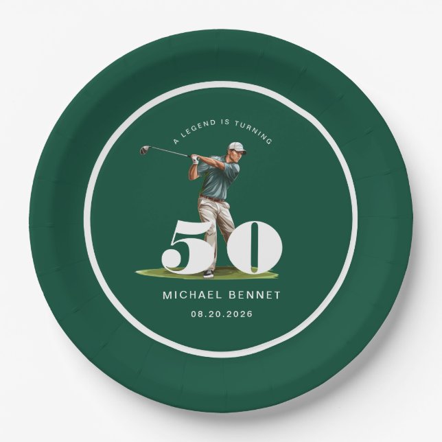 Personalized Golfer 50th Birthday Paper Plates (Front)