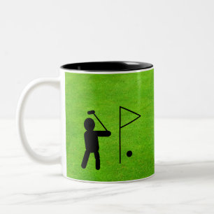 Personalized Golfer at Hole Silhouette on Greens Two-Tone Coffee Mug