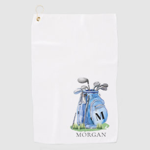 Personalized Golfer Blue Monogram Golf Towel
