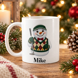 Personalized Golfer Christmas Mug Cute Snowman