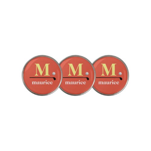 Personalized Golfer classic Monogram orange red  Golf Ball Marker