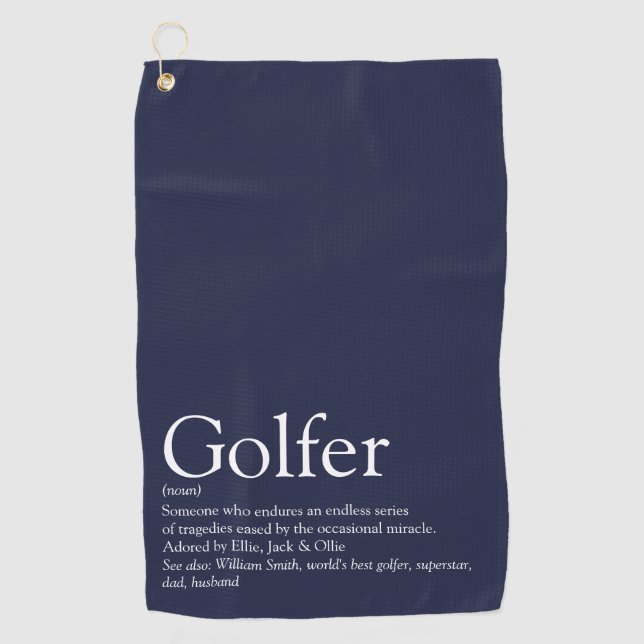Personalized Golfer Definition Navy Blue Golf Towel (Front)