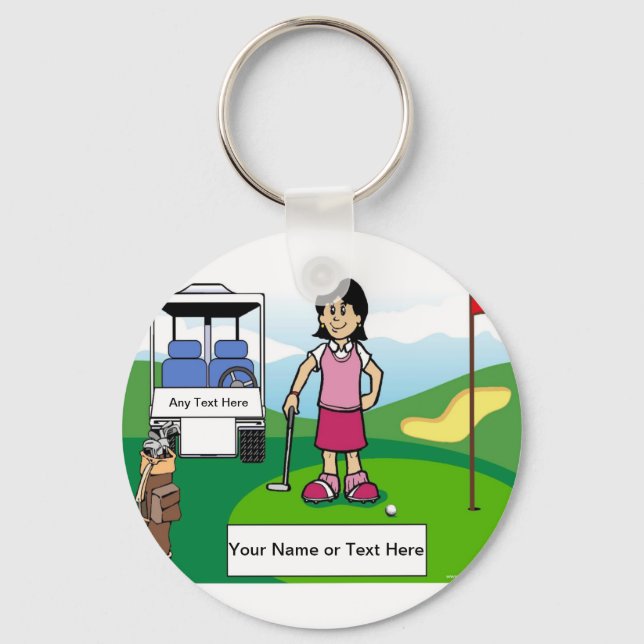 Personalized Golfer - Female Cartoon  Keychain (Front)