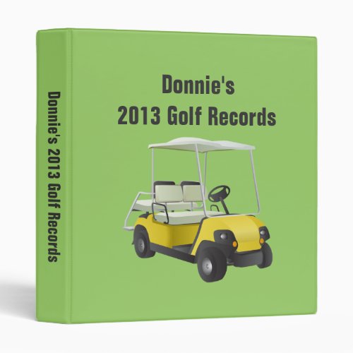 Personalized Golfer Golf Cart Score Record Keeping 3 Ring Binder